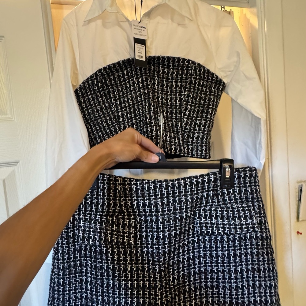 Fashion Nova Black & White Tweed Pencil Skirt Set